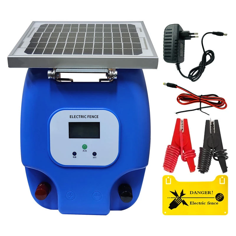 Energizador de la cerca eléctrica solar con LCD|Cargador de cerca eléctrico impermeable para granjas y ranchos